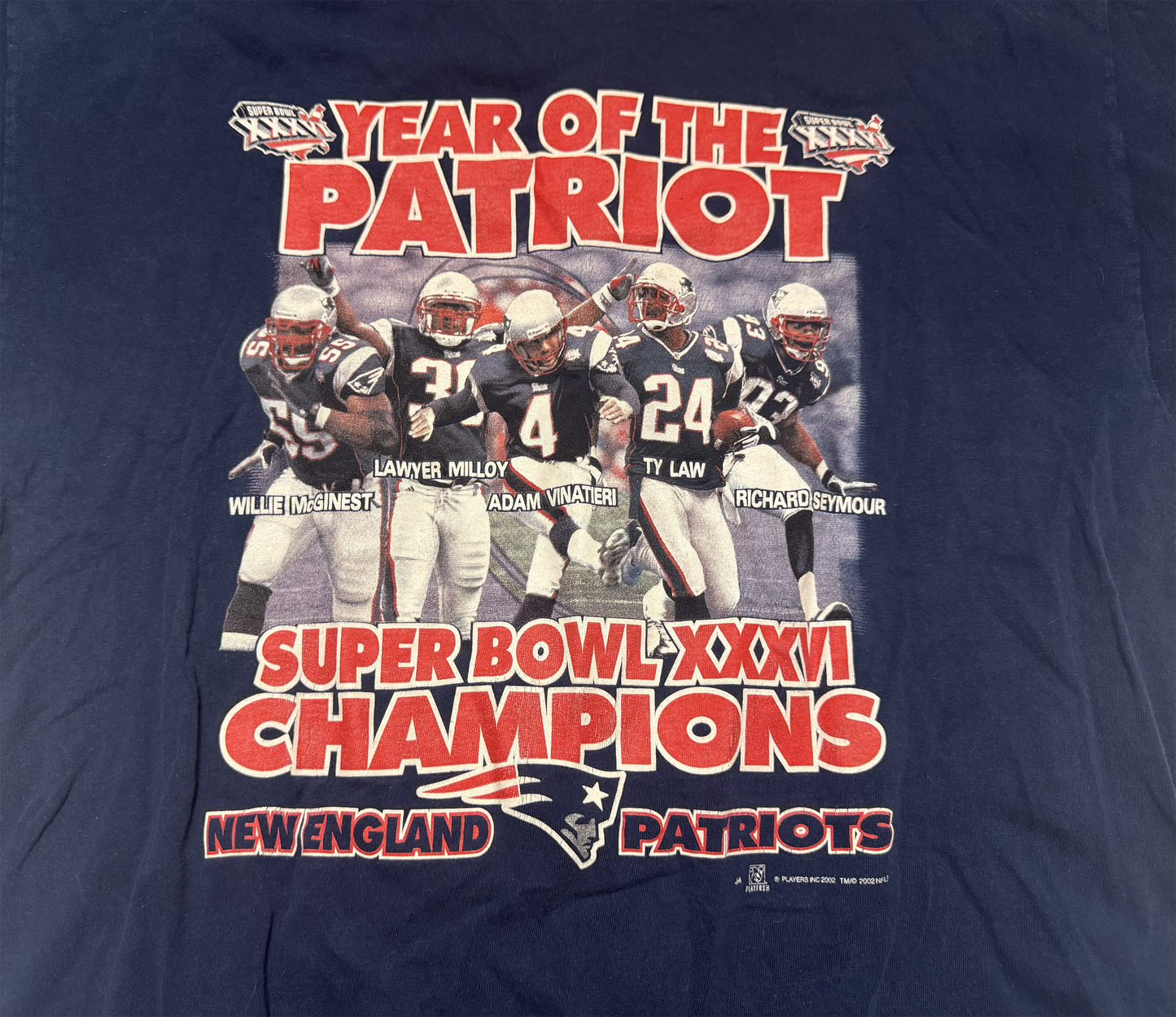 New England Patriots Year of the Patriot 2002 Super Bowl Champions Shirt Size XL