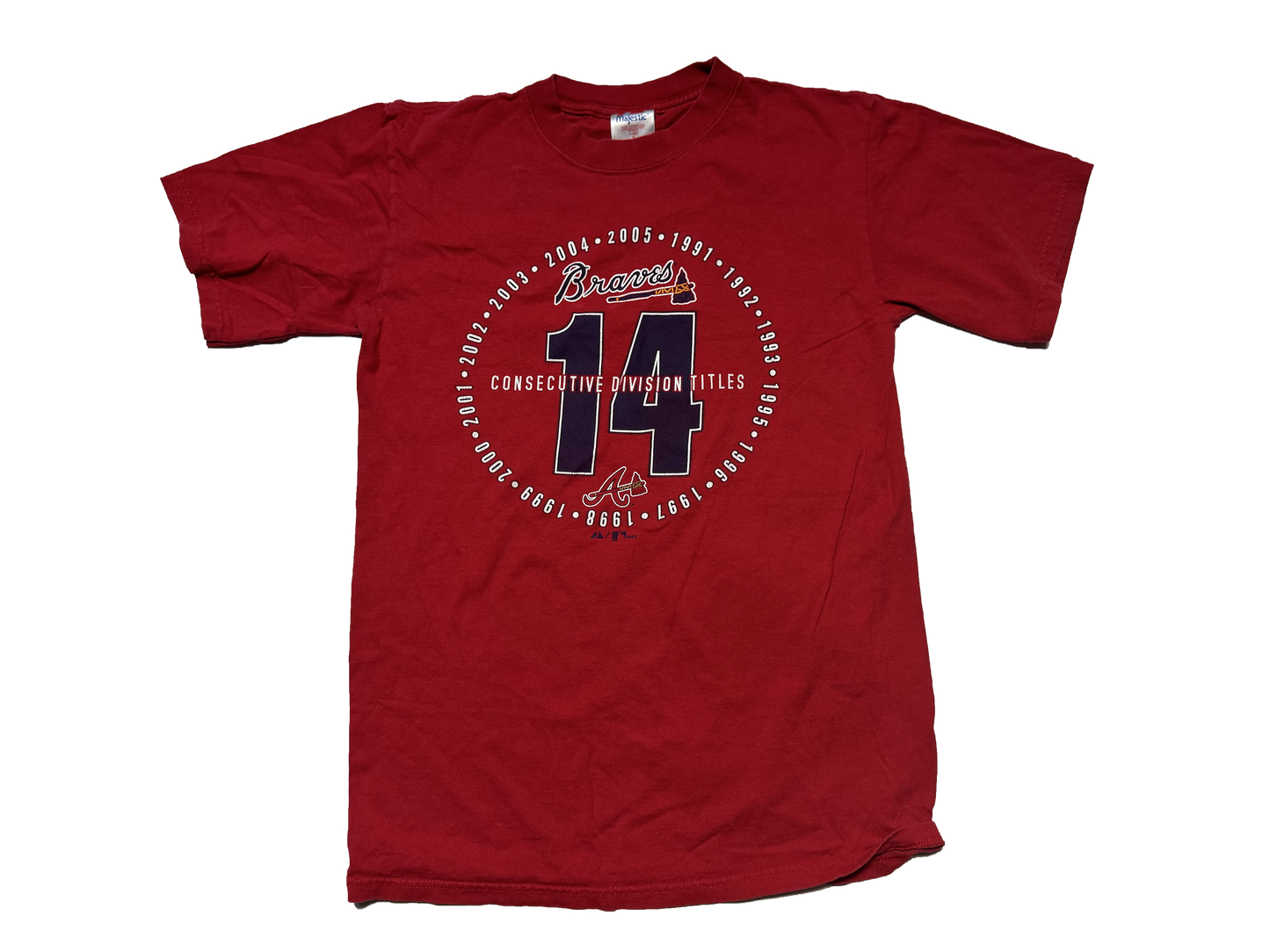 2005 Atlanta Braves 14 Straight Division Championships Majestic Shirt Size Medium